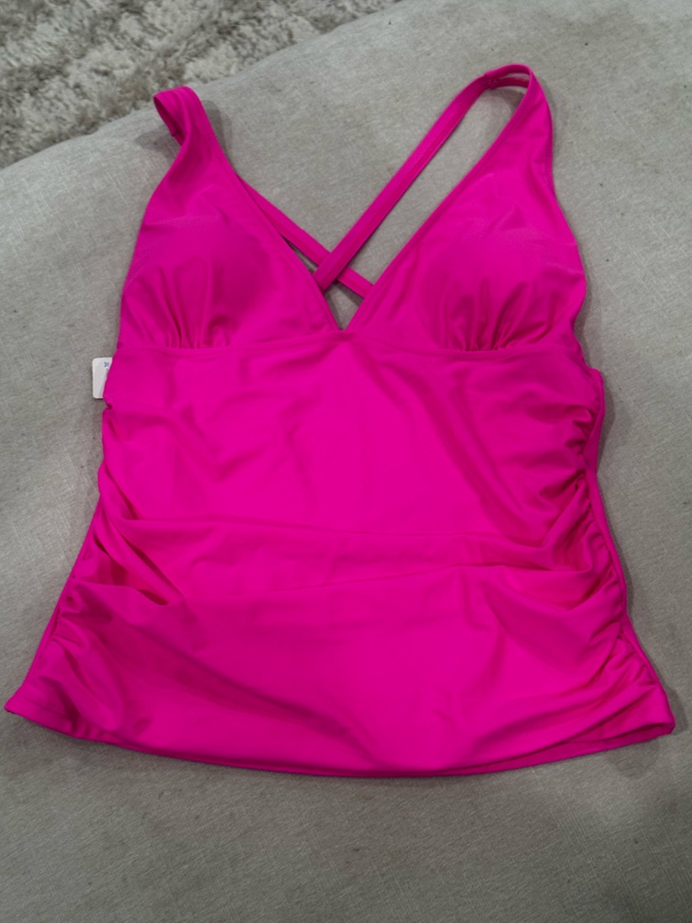 Beachsissi New Bright Pink V‑Neck Swim Tank with Cross Back Straps Size XL - Picture 2 of 9